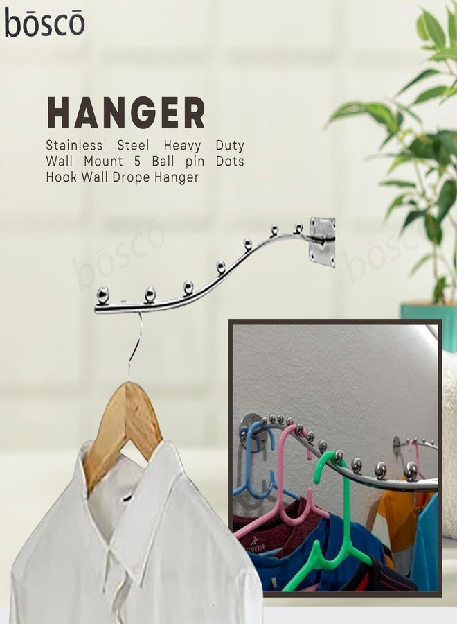 BOSCO Beads Stainless Steel Heavy Duty Wall Mount Hook - 5 Ball Pin Dots Wall Drope Hanger with Hardware Fittings - Rustproof Multipurpose Organizer Rack for Home, Shop & Hotel - Pack of 2 (Steel) - Image 2